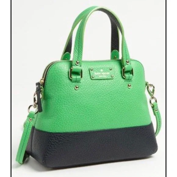 ate Spade Grove Court Stripe Maise Satchel Crossbody Leather Bag Green Navy - Picture 2 of 12